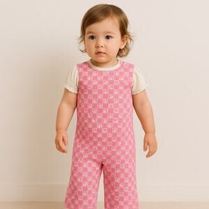 Vintage 70s Carters Jumpsuit Pink Patterned White Collar Toddler Girl Sz 24 Mos‎